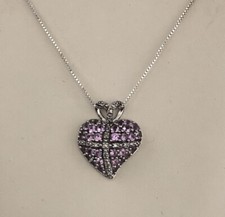 Beautiful Ladies Sterling Silver Pink  White CZ Heart Necklace