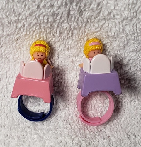 Polly Pocket - "DRESSING TABLE" Rings - Pink & RARE LAVENDER Complete - 89 