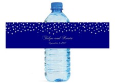 Silver Confetti Falling On Navy Background Water Bottle Labels Weddings Party