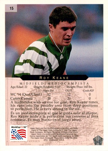 1994 Ireland FIFA World Cup USA Upper Deck Minute Maid Card - Roy Keane - Picture 2 of 3