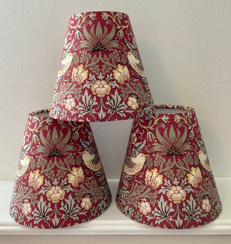 William Morris Candle Clip Lampshade Strawberry Thief Blue or Red Fabric - Picture 9 of 20