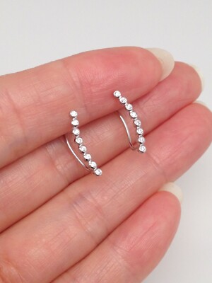 925 Sterling Silver Cz Bubble Bar Ear Vine Climber Earrings Thin Bar 