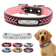 Braided Leather Personalized Dog Collar Name ID Engraved for Small - Large Dogs