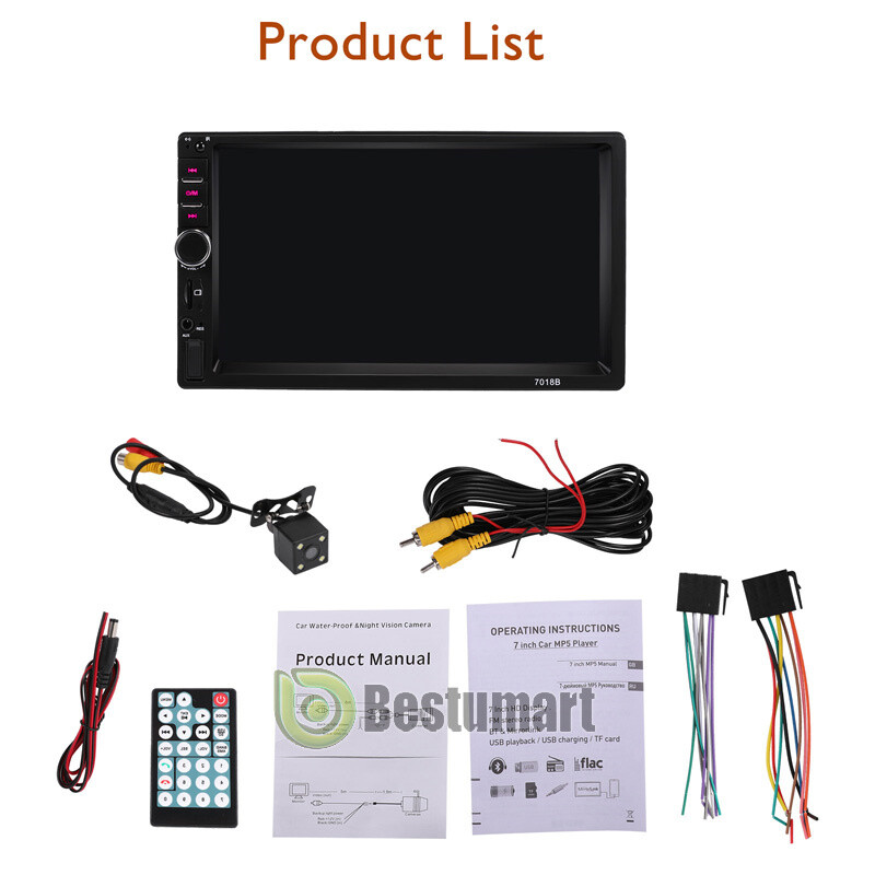7" Double Din Bluetooth Touch Screen Car Stereo In-dash Radio Aux Player GPS+Cam