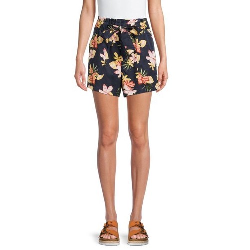 Paperbag Waist Short Navy Tropical XS 0-2 High Rise Pull On Belt Pocket Tencel - Picture 3 of 5