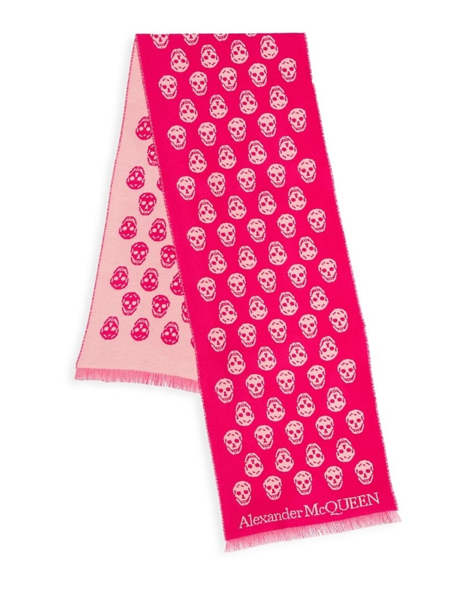Alexander McQueen Reversible Wool Scarf in Fushia Pink NEW WITH