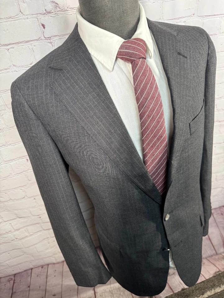CHAPS By Ralph Lauren Mens Gray Pinstripe Wool 2pc Suit 38L Jacket 38x34 Pant - Image 4 of 4
