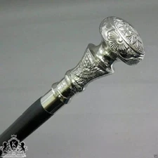 Vintage Antique Walking Cane Wooden Walking Stick Silver Brass Handle Knob Gift 