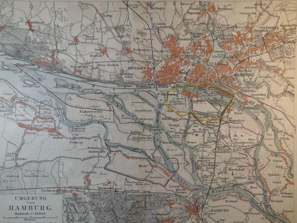 Mapa geográfico vintage de la ciudad de Alemania de Hamburgo 1896 vecindad ORIG 11,5 x 9,5" C20-4 Foto 2 de 3