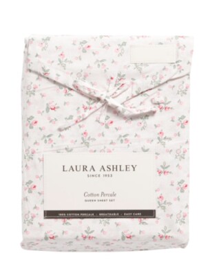 Laura Ashley QUEEN Sheet Set Aylesmore Ditzy Pink Floral 4pc Cottage Farmhouse
