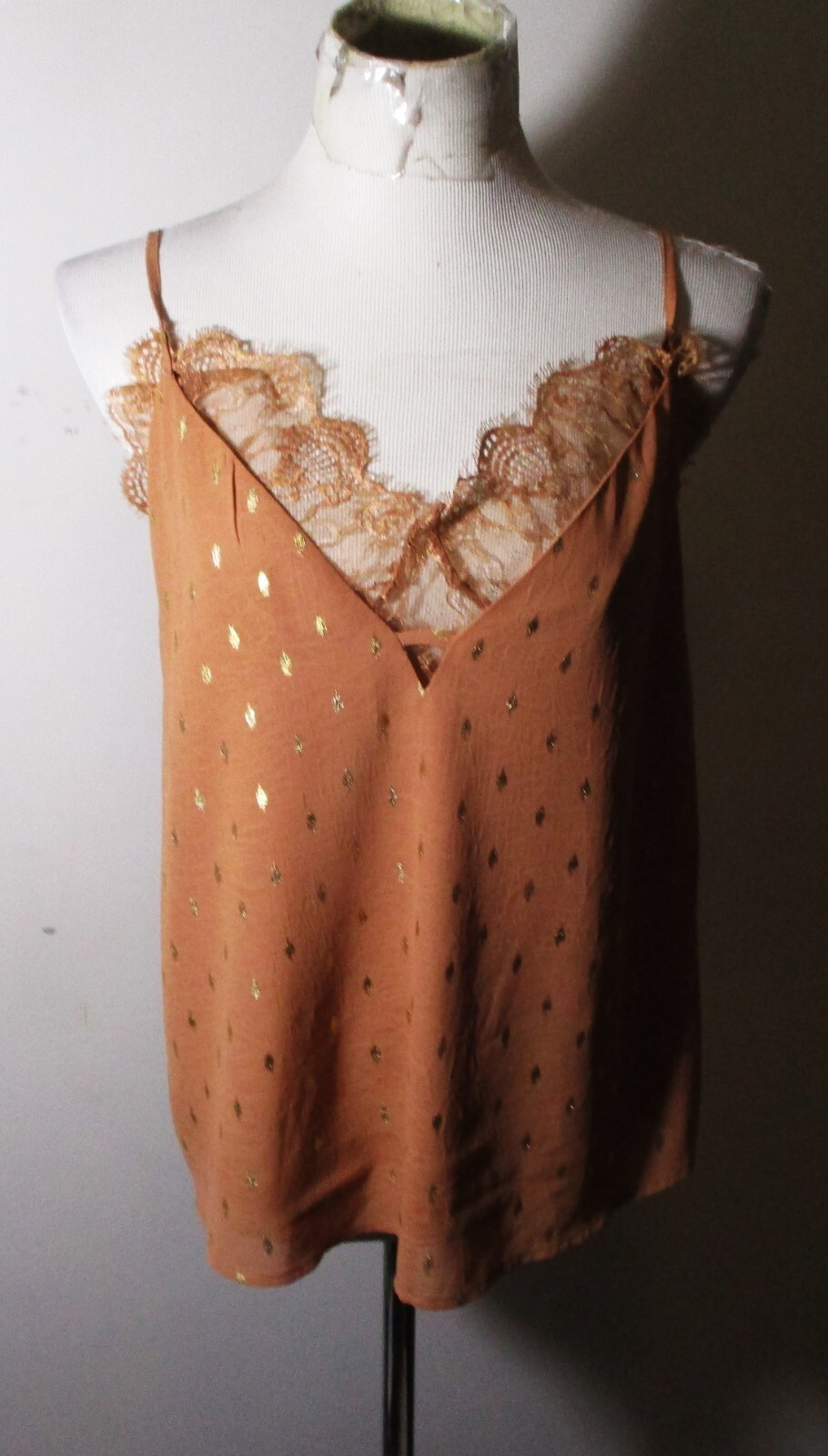 BLU PEPPER Tan Lace Trim Spaghetti Strap Top Size M NWOT