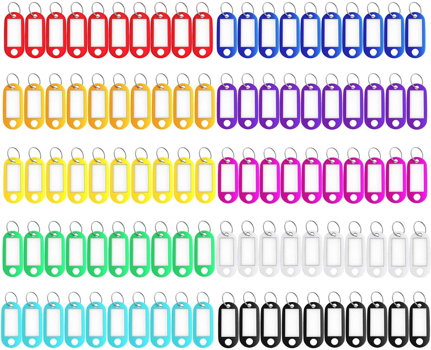 150 Pack Plastic Key Tags, 10 Assorted Colors Key Keychain Tags with Labels, Key