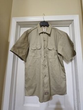 Dickies Men's Short Sleeve Button Up Work Shirt Khaki /Large