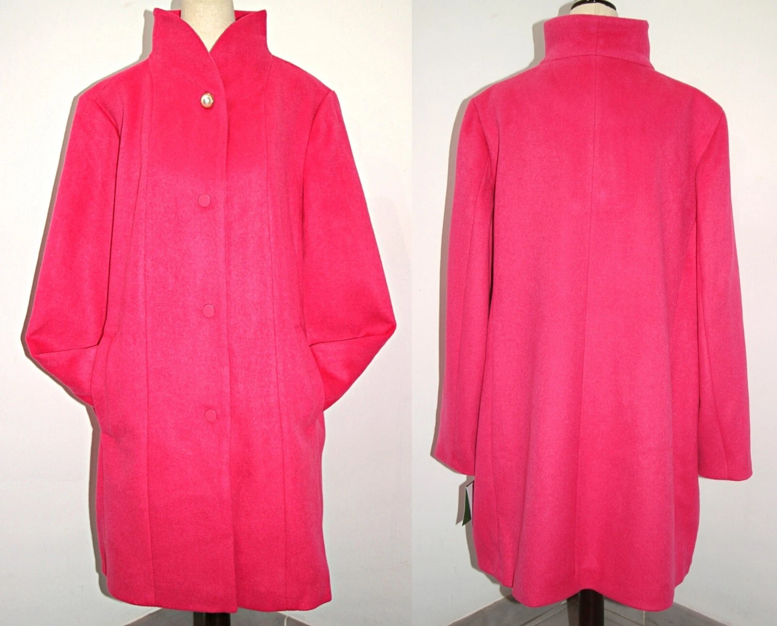 Cappotto lungo KATE SPADE misto lana collo alto 34" con bottoni intercambiabili rosa S $348
