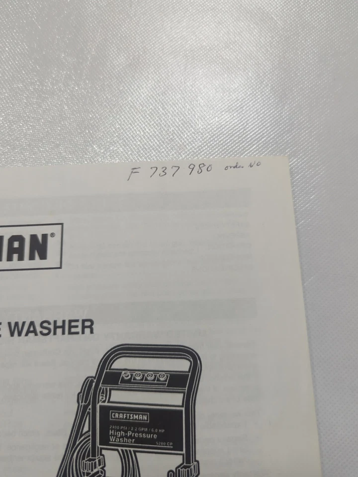 Sears Craftsman High Pressure Washer 580.768332 ORIGINAL 40 page Owners Manual - Image 2 of 4