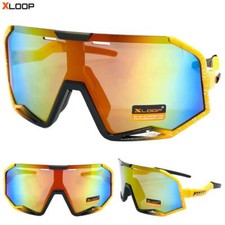 OVERSIZED SPORTS WRAP AROUND Biker Cycling Shield SUN GLASSES Neon Orange Frame