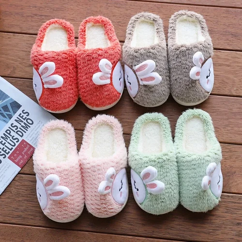 Neu Slipper für Zuhause pelzig süß Flip Flop Kaninchen drinnen Holzboden warm Baumwolle - Bild 4 von 21