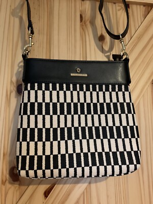 Spartina 449 Black White Checkered Tapestry Bag Purse Crossbody Mermaid Charm