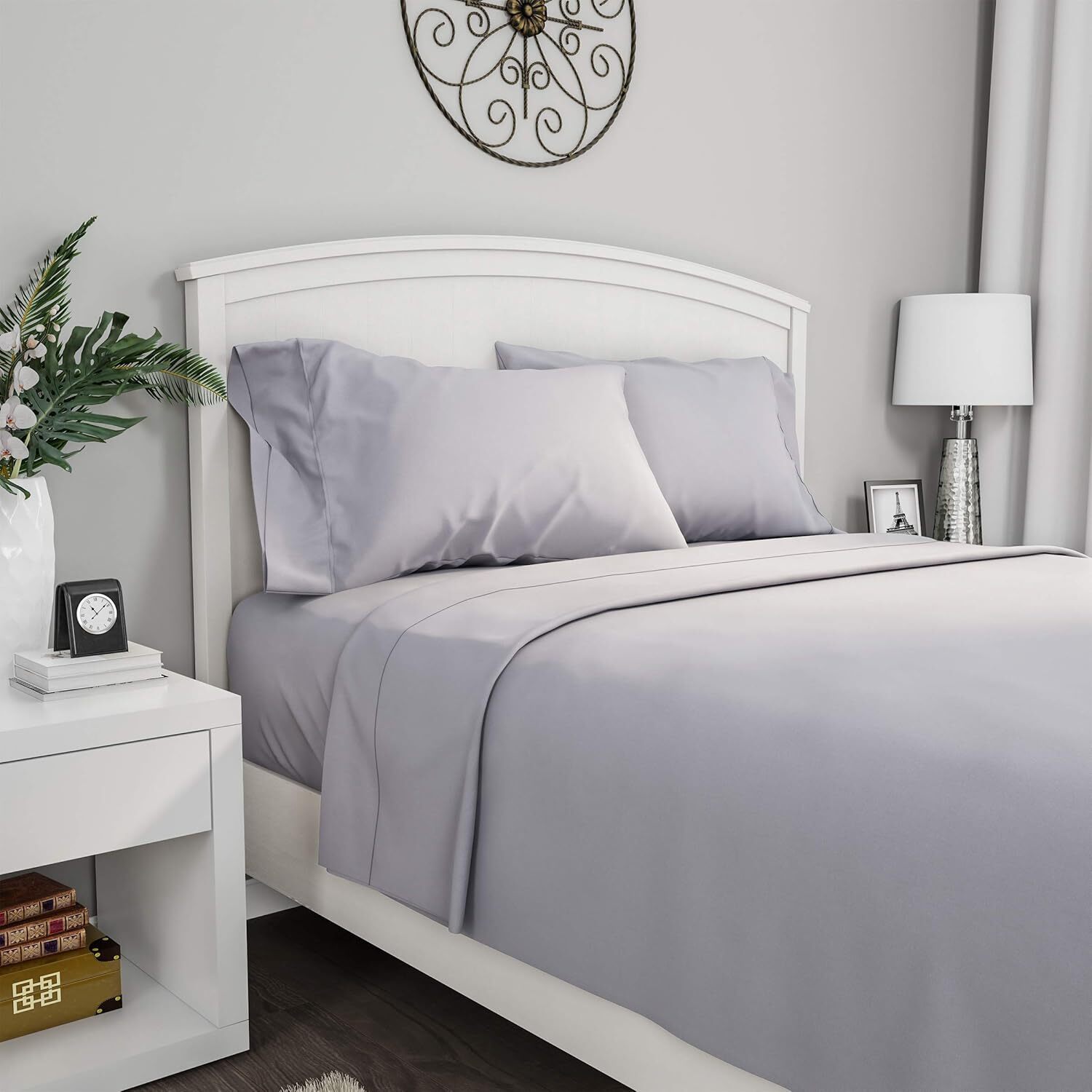 Sheets for Queen Size Bed - 4-Piece Wrinkle Resistant Brushed Queen, Silver