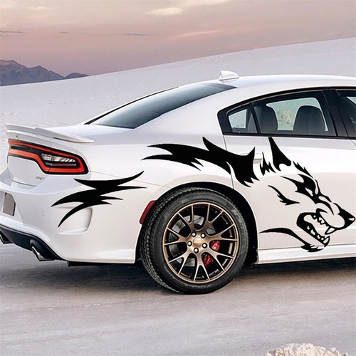 2PCS Car Stickers Running Wolf Vinyl Decals Door Side Pickup Vehicle Truck Black - Picture 7 of 7