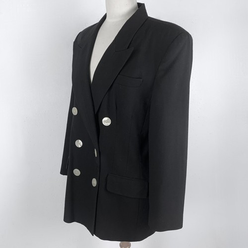 1990 Oleg Cassini Black Double Breasted Blazer 16 Long Summer Excellent Career - Picture 9 of 9