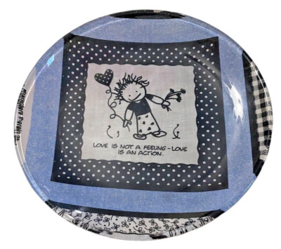 HANDMADE 8'' MOD PODGE PLATE LOVE IS NOT A FEELING- LOVE IS AN ACTION,