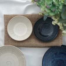 Japanese Mino Ware Beige Navy Blue Plate Small Plate Dish Ceramic Dessert Plate