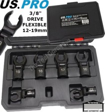 US PRO Tools 6pc 3/8", 1/2" Dr Flexible Crows Foot Wrench Set Black 6pt NEW 7516