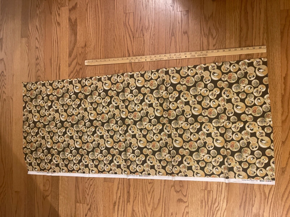 全新 2000 Kona Bay 亚洲面料 1.3 码棉艺妓花朵金色细节完好 — 第 2/4 张图片