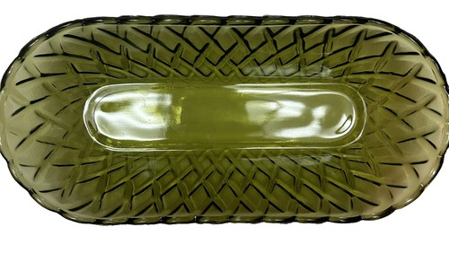 Vintage INDIANA GLAS grün länglich Tablett Avocado Sellerie Süßigkeiten Brezel Schale - Bild 3 von 4