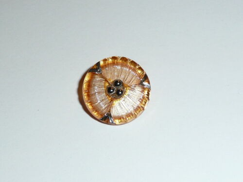 Czech Glass Flower Camel Colred w Hand Painted Silver Accents Shank Button 18mm - Picture 4 of 5