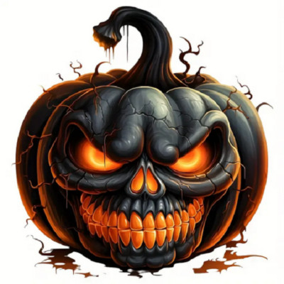 One-Of-A-Kind HALLOWEEN EVIL BLACK PUMPKIN SKULL Pendant 925 Silver 20'' Necklace