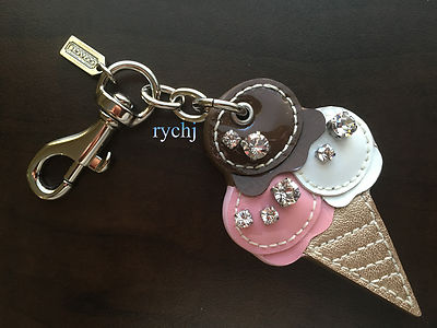スタイル様 NEW COACH LEATHER ICE CREAM CONE PAVE CRYSTAL KEY FOB KEYRING