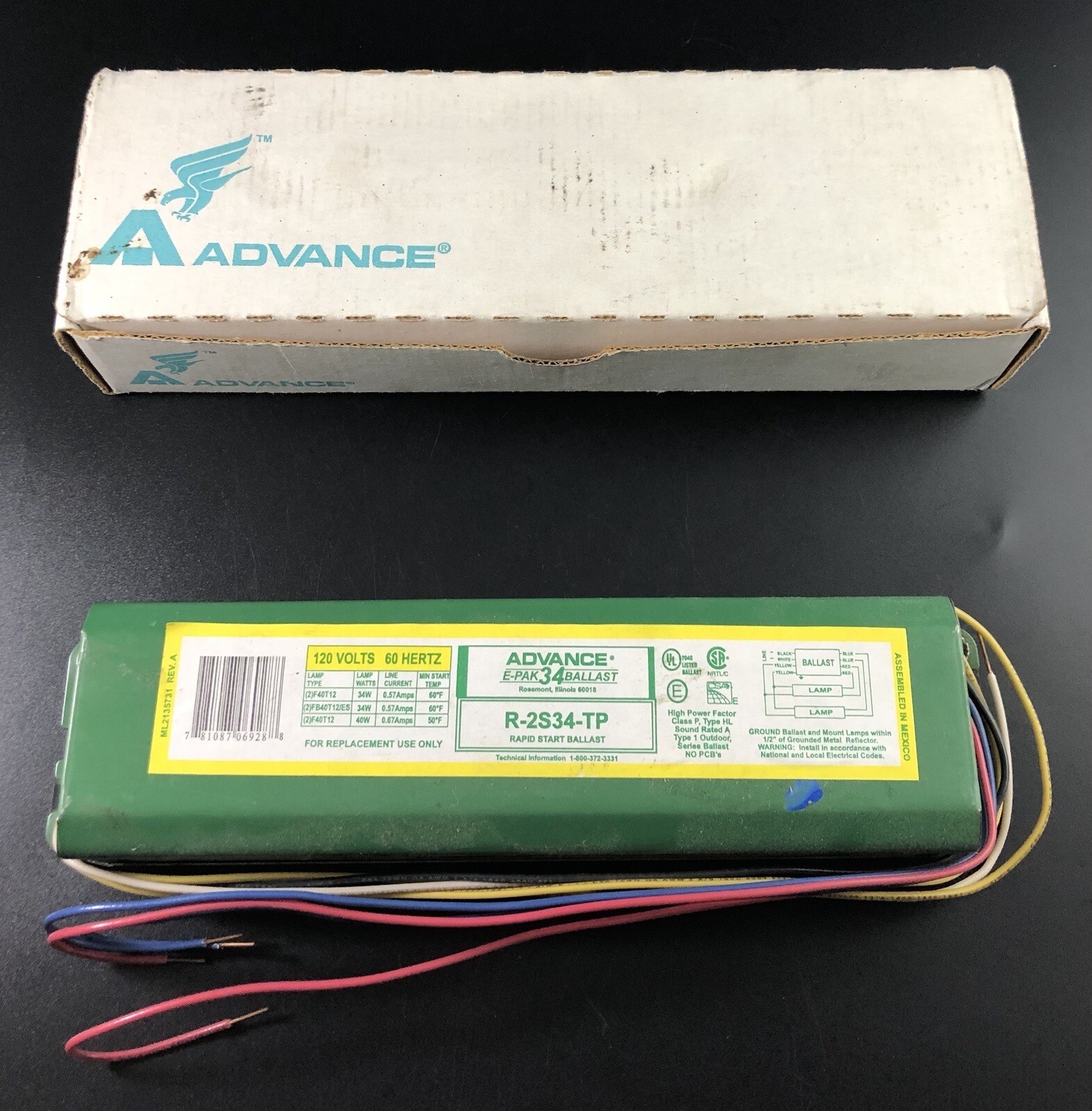 Advance Transformer 120V 68W 60Hz Magnetic Rapid Start Lamp R-2S34-TP ...