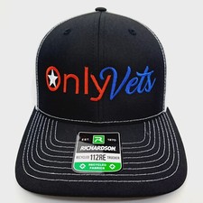 Only Vets Richardson 112 Trucker Embroidered Cap Hat Mesh Snapback Black White
