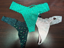 Victoria's Secret Panty Lot Of 3 Lace Thong Pink Petal Holly Green S NWT