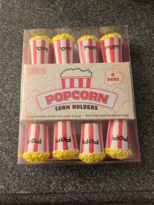 Set Of 4 Corn Holders Popcorn Large Handles Easy Grip Stainless Package Of 8 New