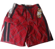 Vintage NWT OP Red  Black Plaid Bathing Suit Swim Trunks Board Shorts M NOS