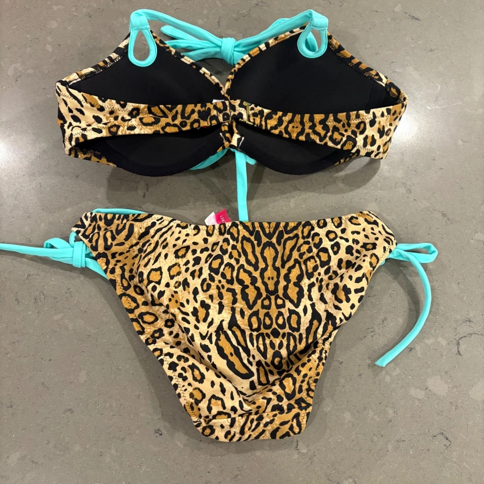 Sexy conjunto de bikini Victoria's Secret Bombshell Leopardo push up 34B S estampado animal Foto 3 de 4