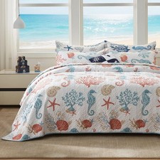 Coastal Quilt Set Full/Queen Size - Lightweight Microfiber Reversible Bedspread,