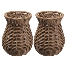 2 Pcs Plastic Decorative Vase Imitation Rattan Basket Fake Flower Holder