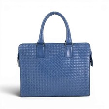 BOTTEGA VENETA Intrecciato Leather Blue Briefcase Business Bag