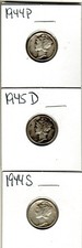 1944 P D & S Mercury Head Dime Lot/3 Very good condition Ungraded 1 Day Shipping