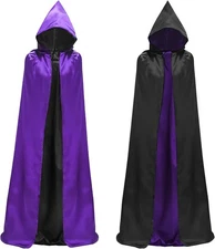 Halloween Reversible Hooded Cloak, 4.86 Ft Unisex Satin Black With Purple 