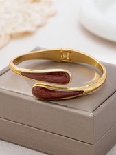 Coffee Brown Gold Plated Resin Teardrop Bangl...