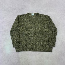 Vintage Knitted Jumper abstract patterned v-neck grandad knit sweater Men's L