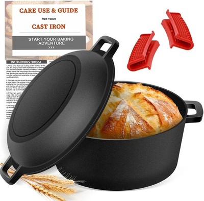 NZQXJXZ Gusseisen Topf Dutch Oven zum Brotbacken, Kasserolle schwarz 