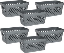 Grey Plastic Nesting Storage Baskets, Set of 6 with Handles