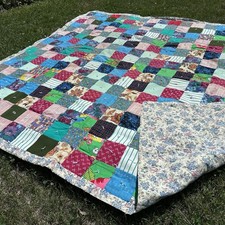 Vintage Handmade Patchwork Quilt Multicolors Excellent Condition 80 X 71
