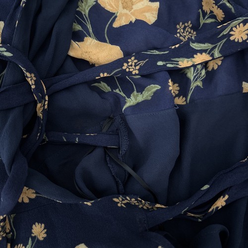 Reformation Damen XL Winslow Blumen Wickel Maxi Kleid Viskose dunkelblau Kimono - Bild 4 von 11